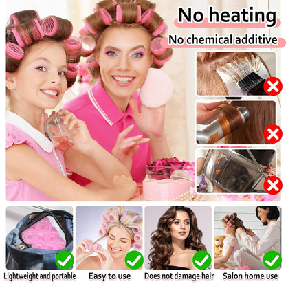4 Sizes Self-Grip Hair Rollers Set with Clips - 4 Sizes for Long, Short Hair & Bangs (25mm, 36mm, 48mm, 60mm), (Pink, 4 Sizes)