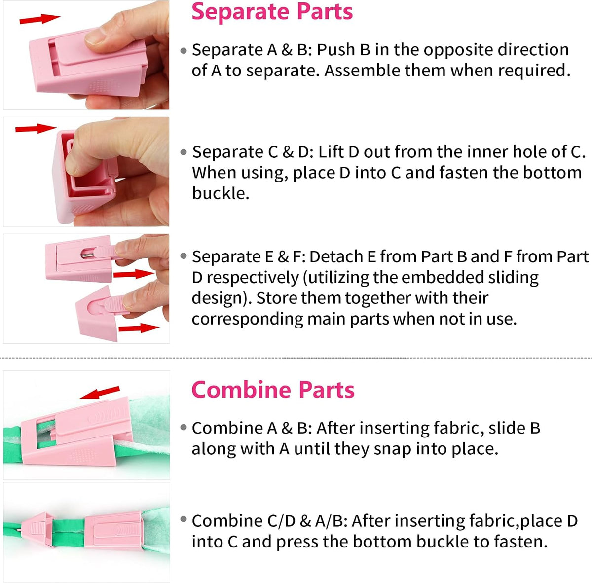 Bias Tape Maker, Fabric Tube Maker for Jelly Rolls Rugs Tool with Needle Threader and Seam Ripper, DIY Sewing Supplies and Accessories Day Gift Pink