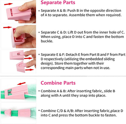 Bias Tape Maker, Fabric Tube Maker for Jelly Rolls Rugs Tool with Needle Threader and Seam Ripper, DIY Sewing Supplies and Accessories Day Gift Pink