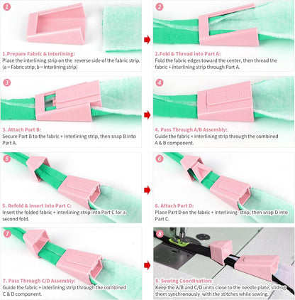 Bias Tape Maker, Fabric Tube Maker for Jelly Rolls Rugs Tool with Needle Threader and Seam Ripper, DIY Sewing Supplies and Accessories Day Gift Pink