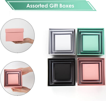 Pink Gift Boxes with Lids Nesting Gift Boexs for Presents Set of 4 Small Pink Boxes for Flower Arrangements Paper Mache Boxes for Bridesmaid, Proposal, Wedding, Birthday, Party Favor, Valentines