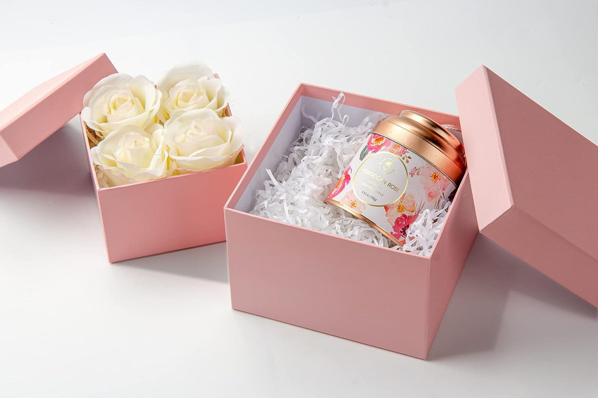 Pink Gift Boxes with Lids Nesting Gift Boexs for Presents Set of 4 Small Pink Boxes for Flower Arrangements Paper Mache Boxes for Bridesmaid, Proposal, Wedding, Birthday, Party Favor, Valentines