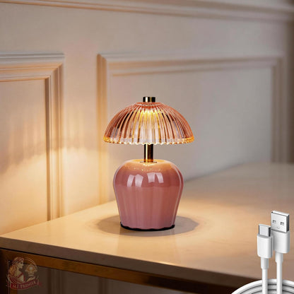 Rechargeable Table Lamp, Small Cordless Lamp with Timer, Pink