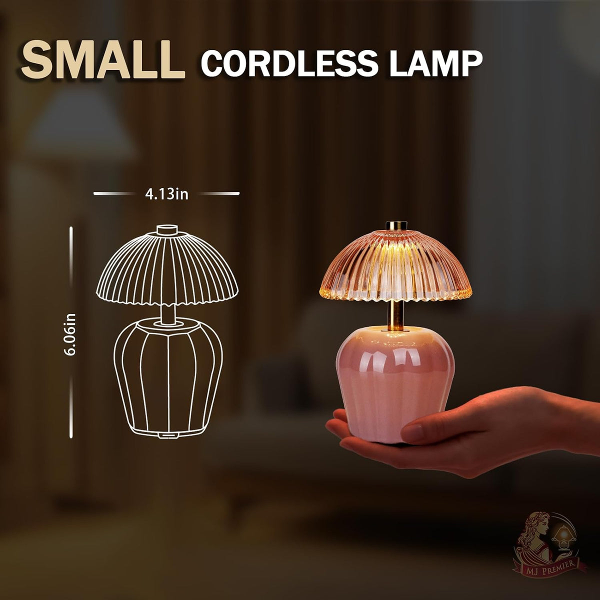 Rechargeable Table Lamp, Small Cordless Lamp with Timer, Pink