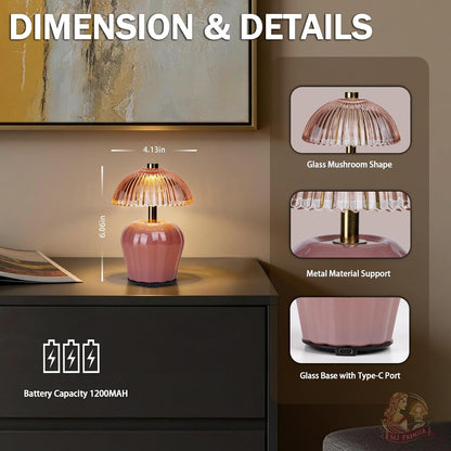 Rechargeable Table Lamp, Small Cordless Lamp with Timer, Pink