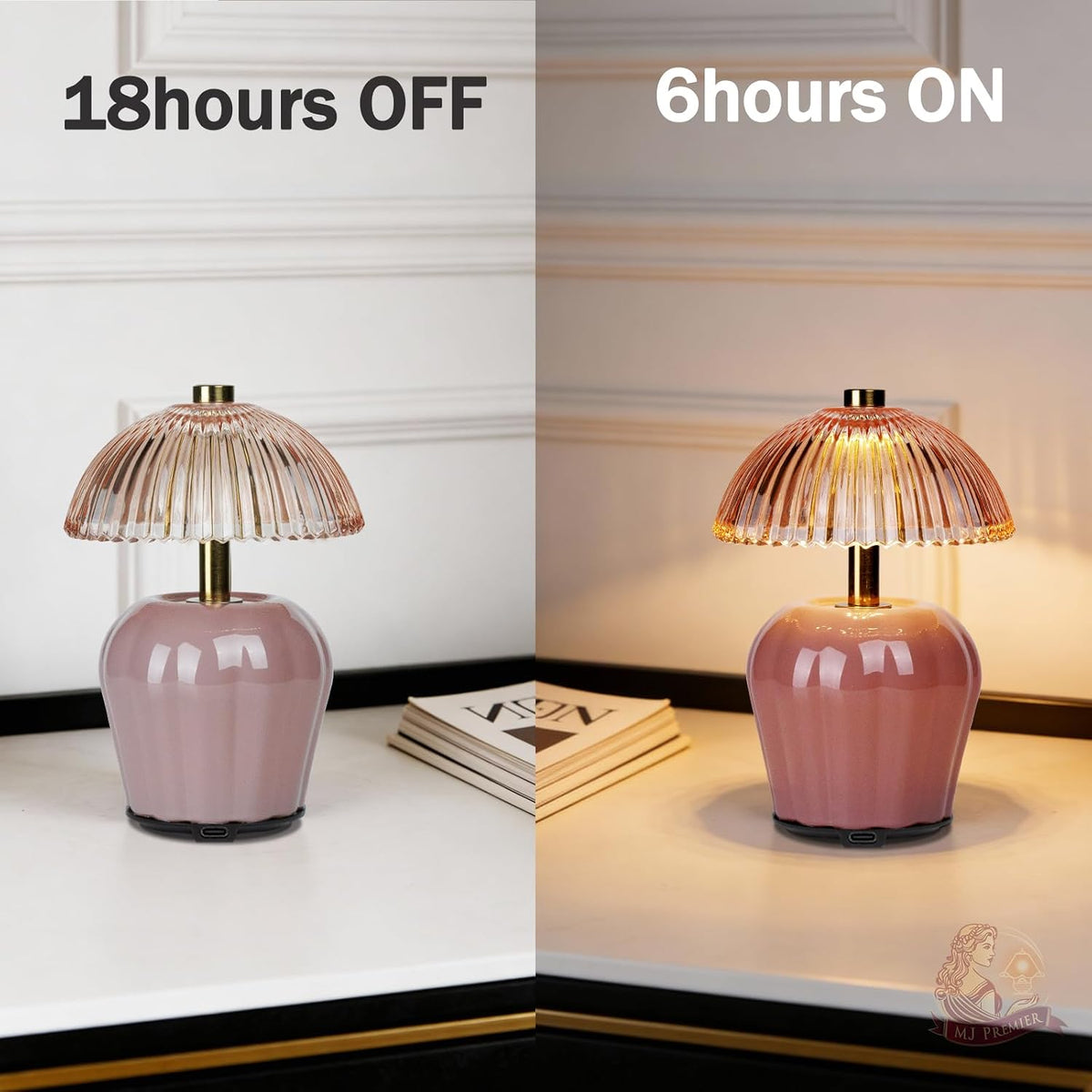 Rechargeable Table Lamp, Small Cordless Lamp with Timer, Pink