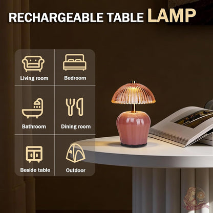 Rechargeable Table Lamp, Small Cordless Lamp with Timer, Pink