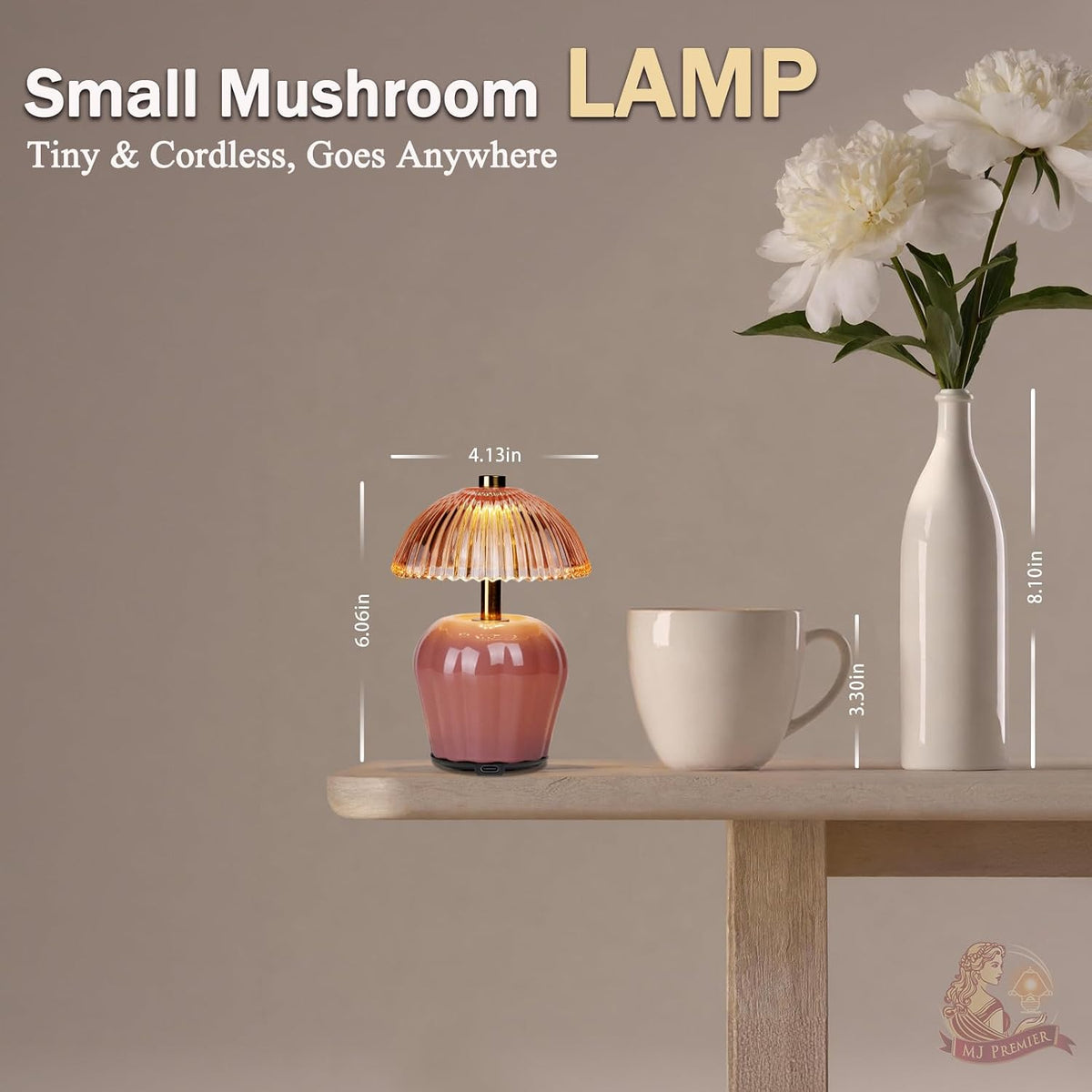 Rechargeable Table Lamp, Small Cordless Lamp with Timer, Pink