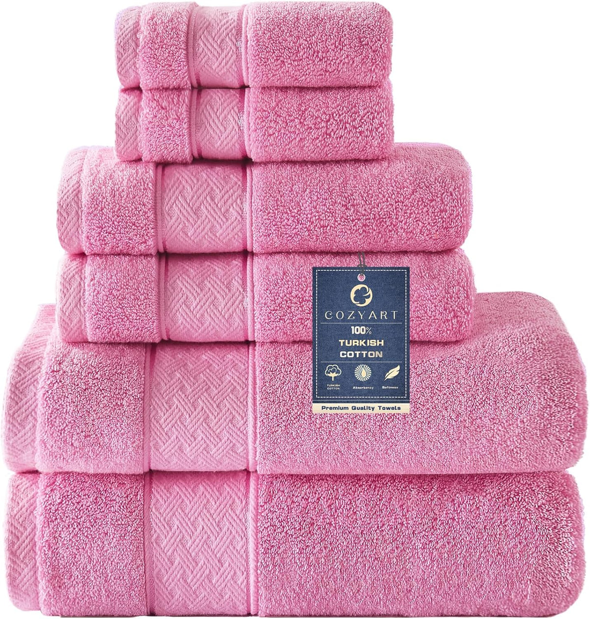 Bath Towel Set 6 PCS, Pink Luxury 100% Turkish Cotton 650GSM