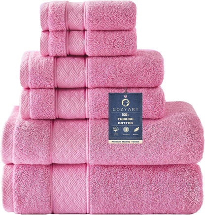 Bath Towel Set 6 PCS, Pink Luxury 100% Turkish Cotton 650GSM