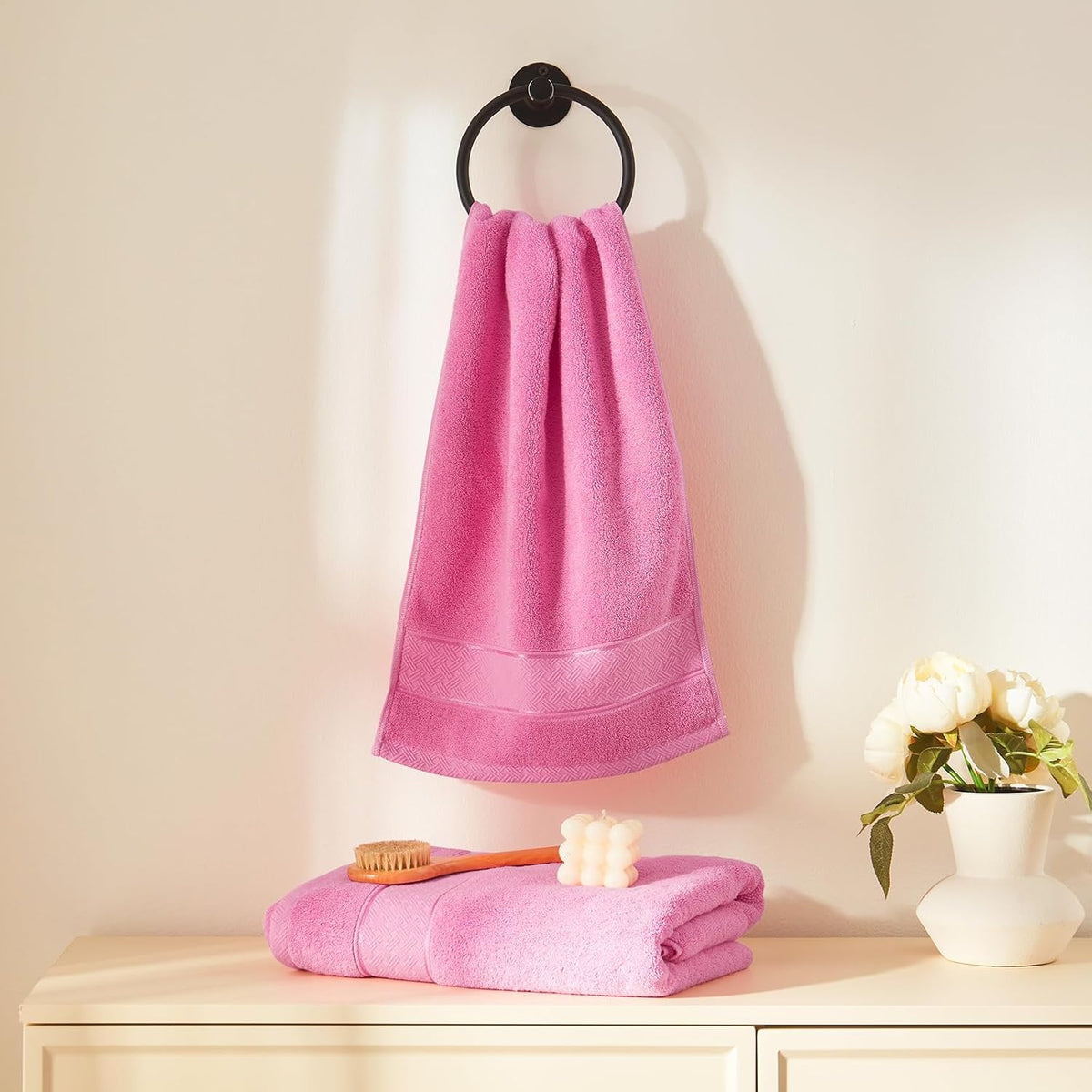 Bath Towel Set 6 PCS, Pink Luxury 100% Turkish Cotton 650GSM