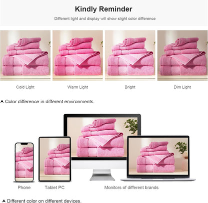 Bath Towel Set 6 PCS, Pink Luxury 100% Turkish Cotton 650GSM
