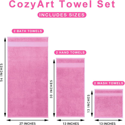 Bath Towel Set 6 PCS, Pink Luxury 100% Turkish Cotton 650GSM