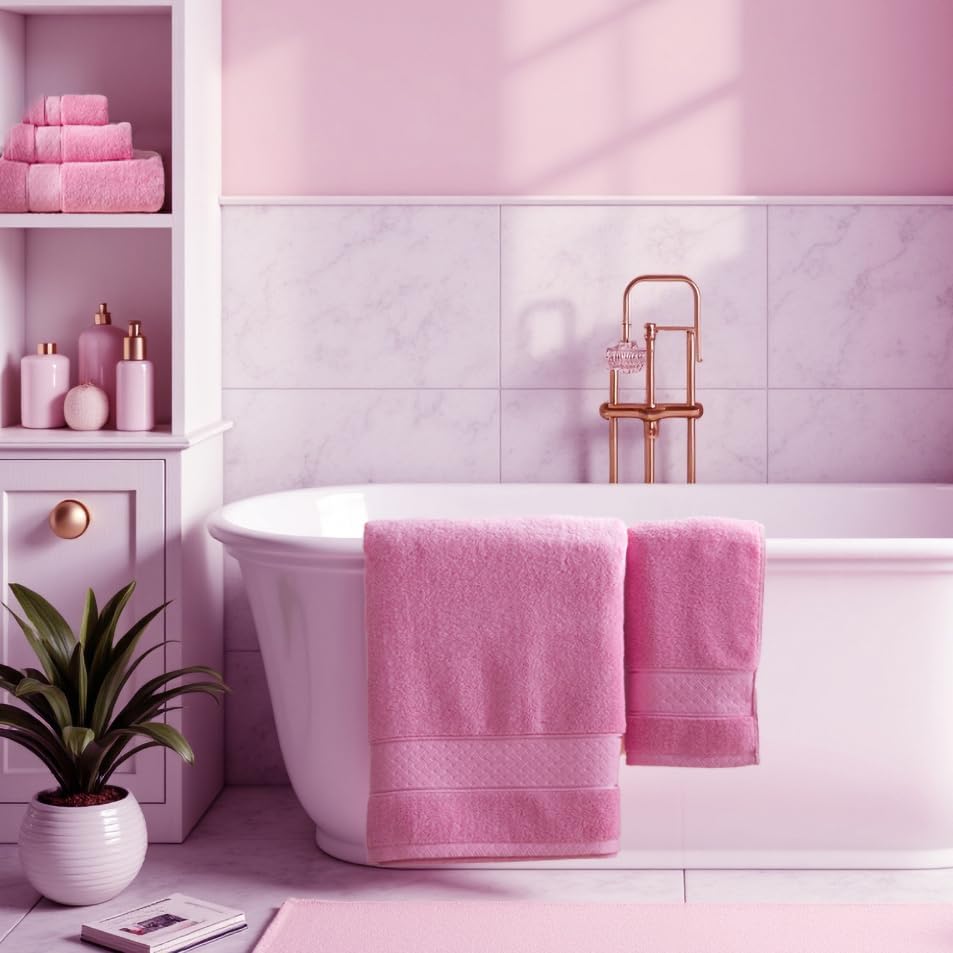 Bath Towel Set 6 PCS, Pink Luxury 100% Turkish Cotton 650GSM