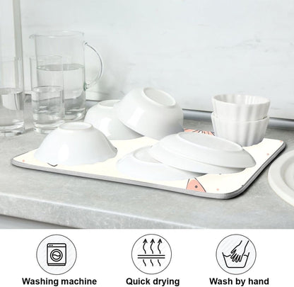 Light Pink Bow Dish Drying Mat for Kitchen Counter, Super Absorbent Reversible Dish Drainer Rack Pad Coffee Bar Mat, 18 x 24 inch