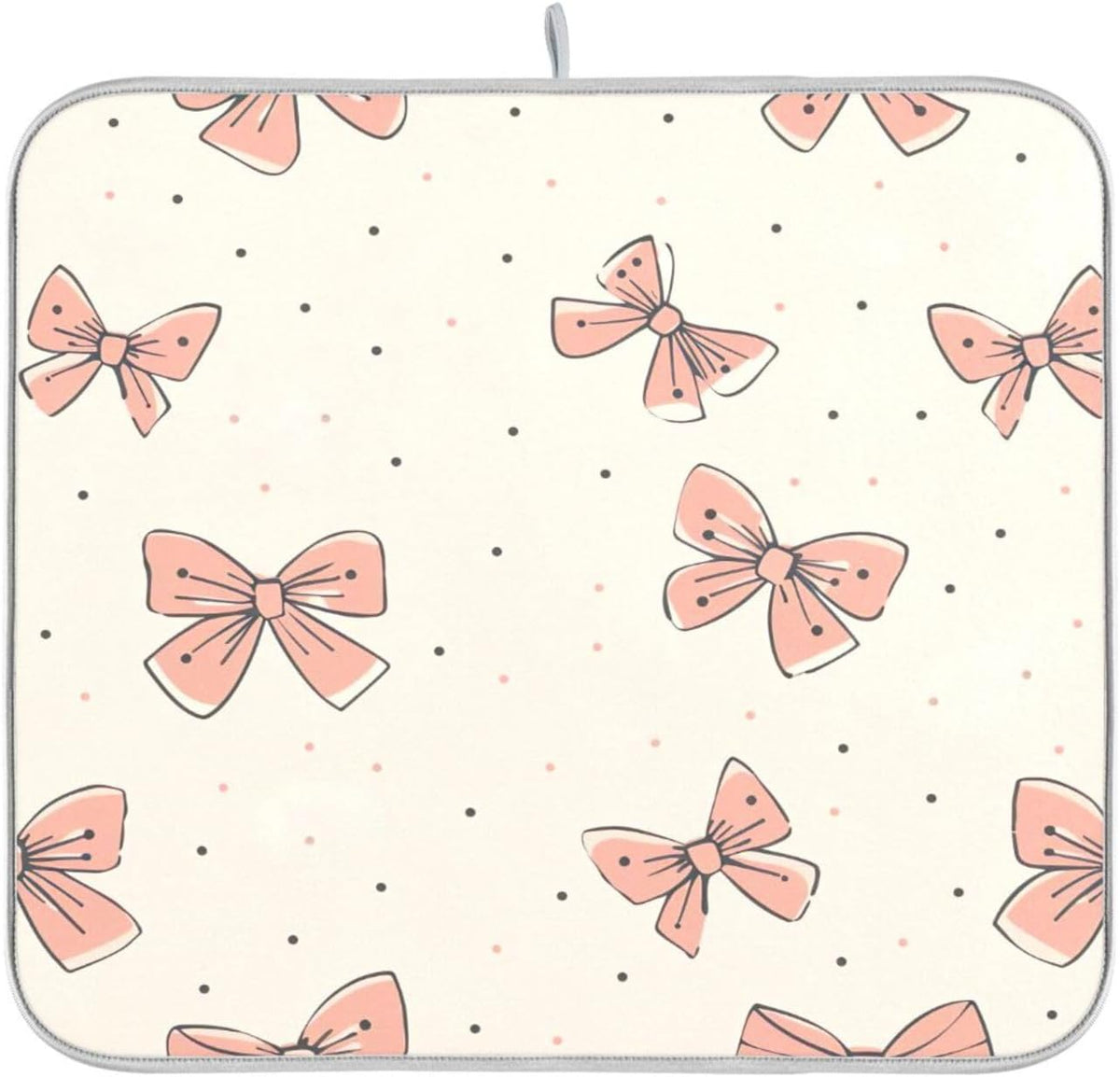 Light Pink Bow Dish Drying Mat for Kitchen Counter, Super Absorbent Reversible Dish Drainer Rack Pad Coffee Bar Mat, 18 x 24 inch