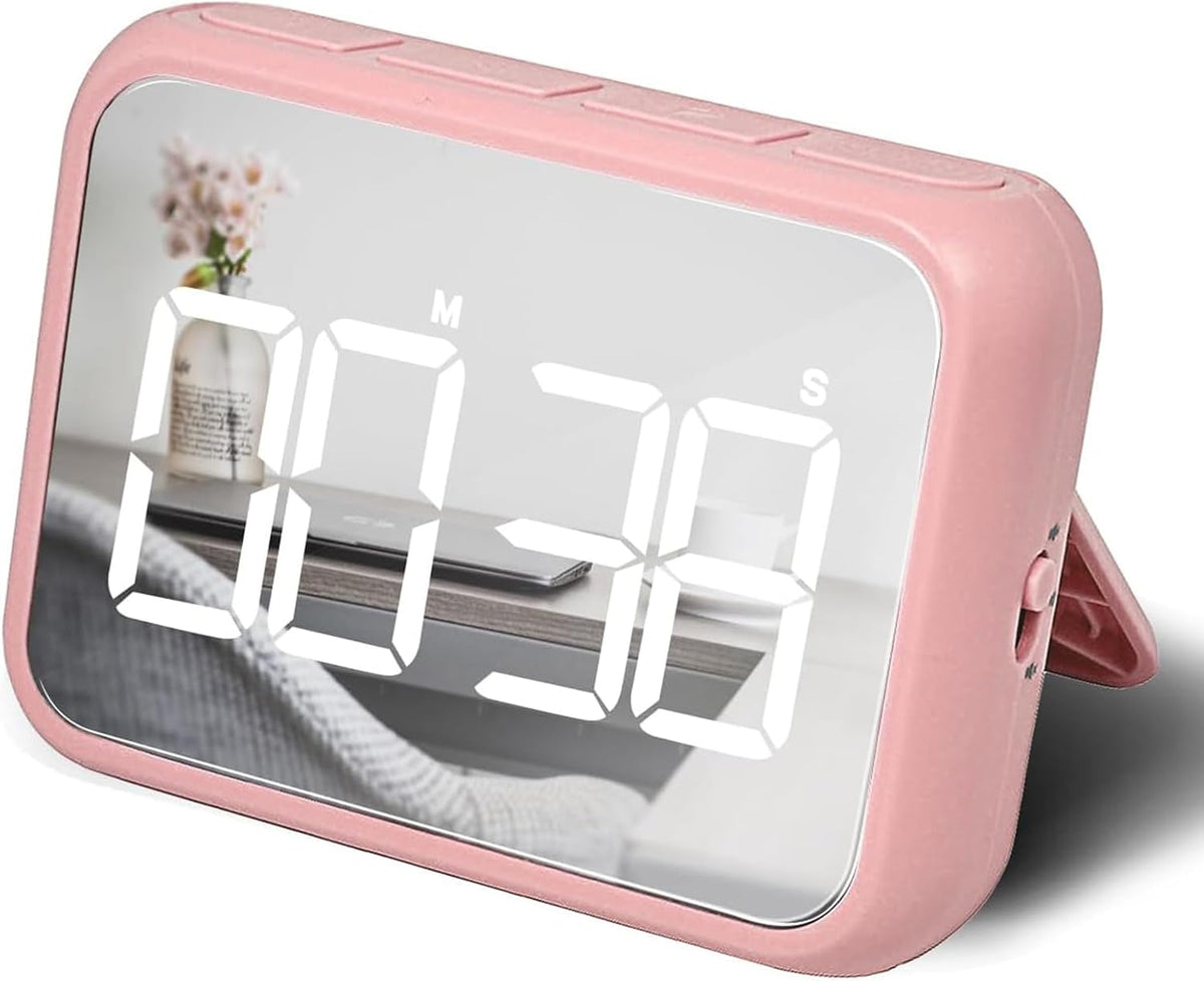 Digital Large Display Visual Timer Stopwatch for Kitchen Teacher School Classroom Cooking, Night Light Magnetic Bathroom Makeup Mirror LED Stop Clock Timer, 99 Minutes Countdown, Loud/Silent (Pink)