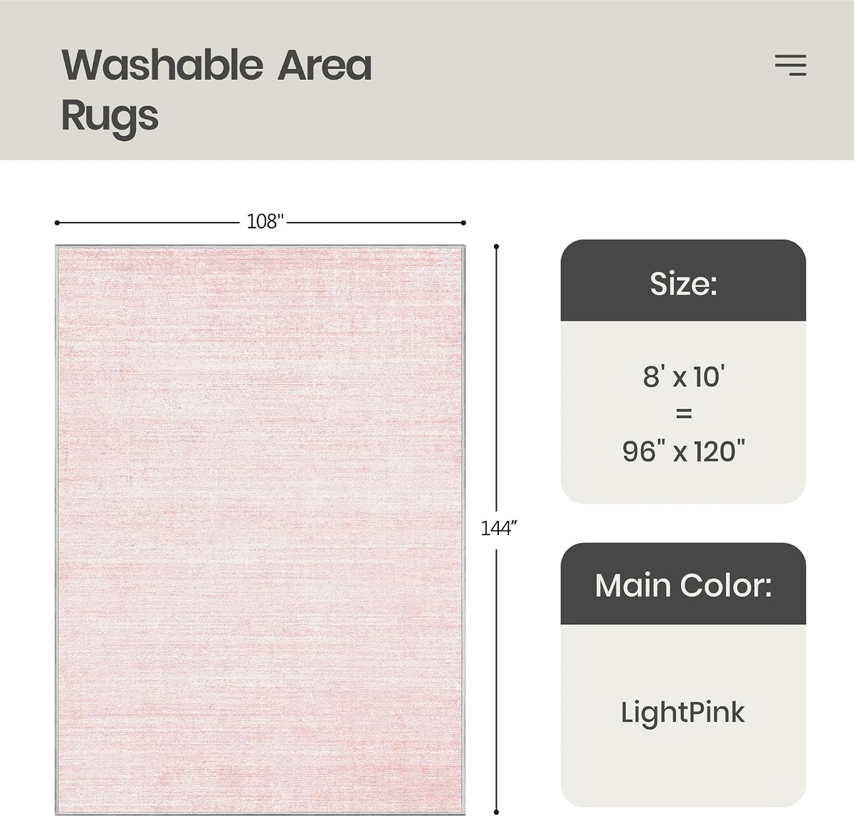 8x10 Area Rugs for Living Room, Large Washable Rug, Light Pink