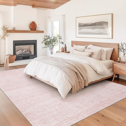 8x10 Area Rugs for Living Room, Large Washable Rug, Light Pink