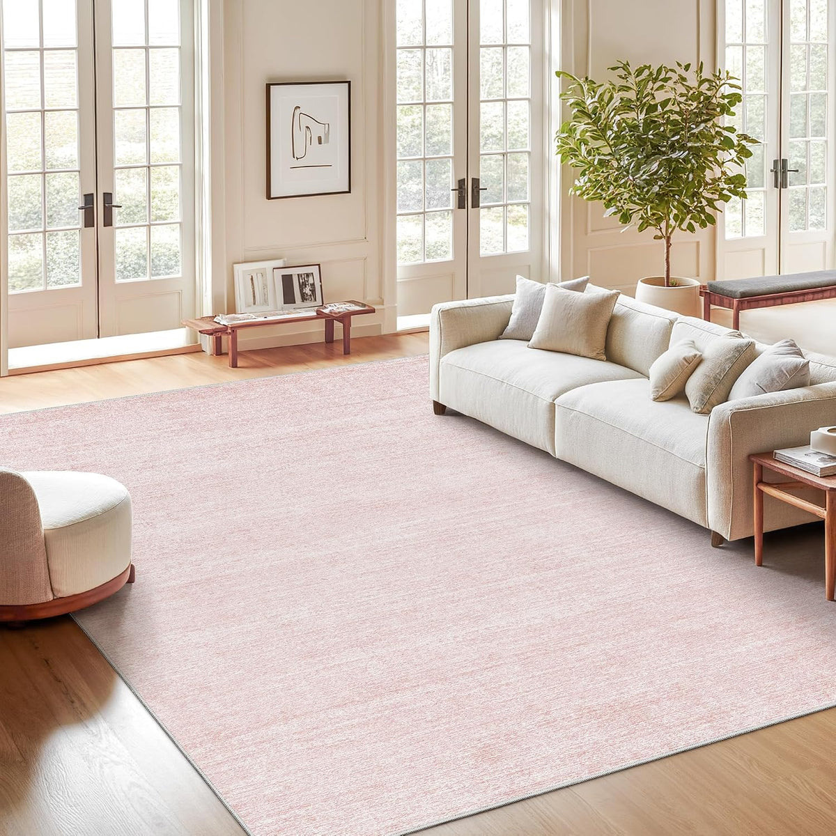 8x10 Area Rugs for Living Room, Large Washable Rug, Light Pink