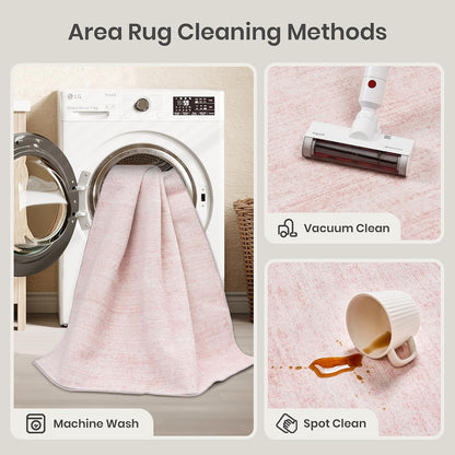 8x10 Area Rugs for Living Room, Large Washable Rug, Light Pink