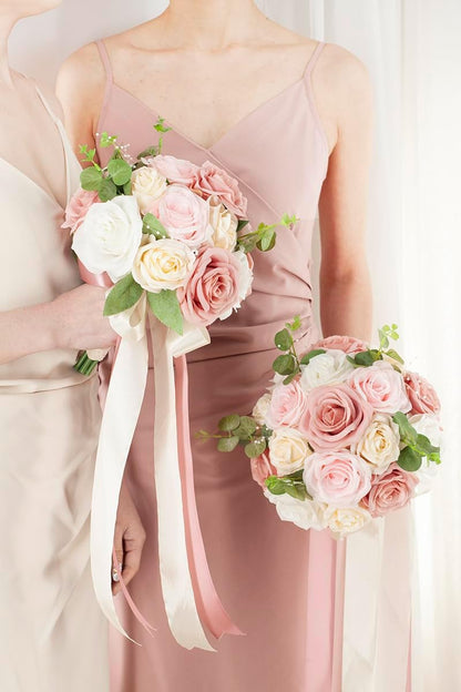Pink & Champage Wedding Bouquets for Bride Bridesmaids