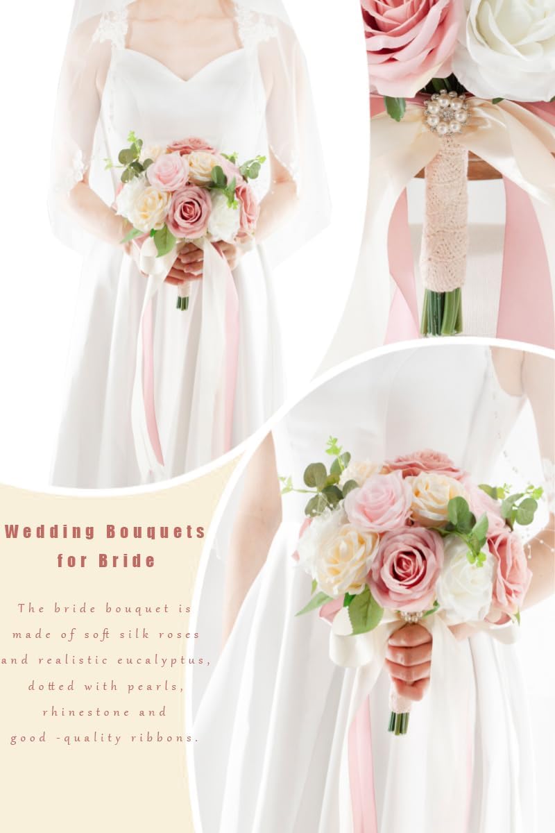 Pink & Champage Wedding Bouquets for Bride Bridesmaids