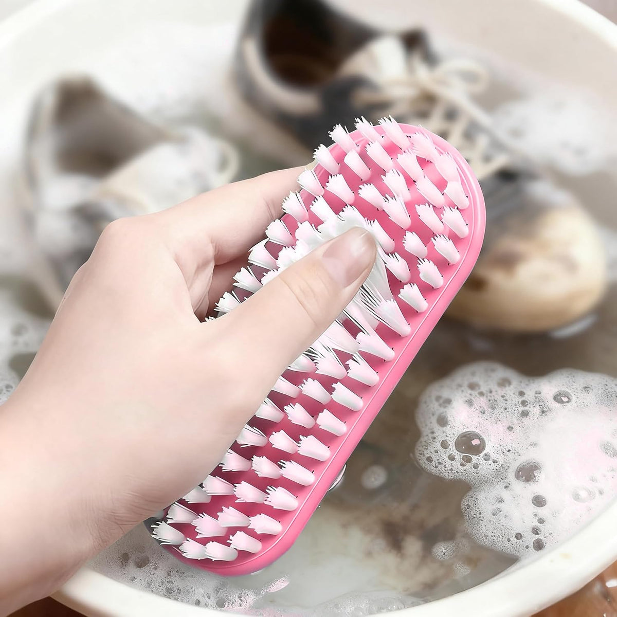 Brushes for Cleaning Brush with Handle for Shower, Kitchen, Sink, Bathroom, Floor Pink