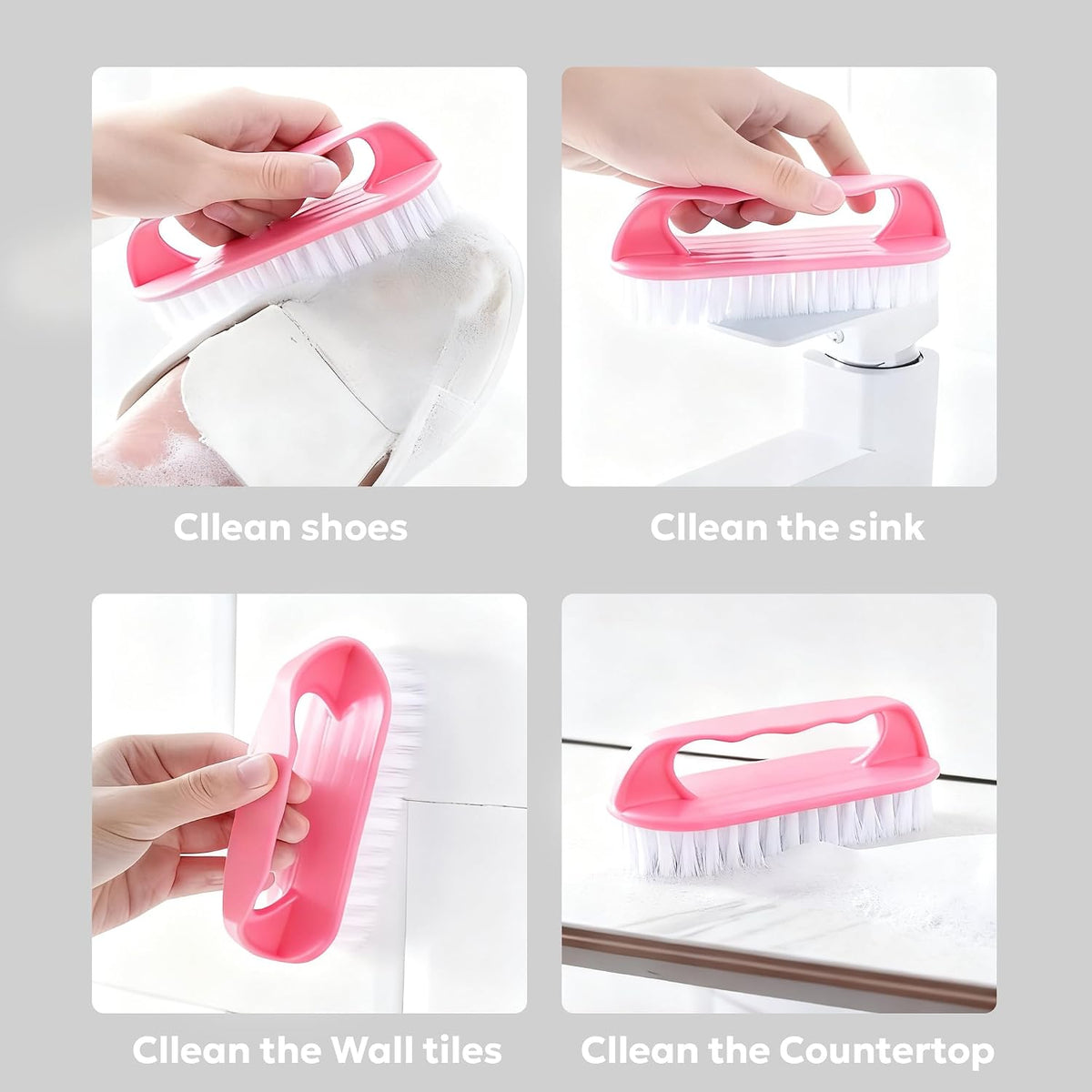 Brushes for Cleaning Brush with Handle for Shower, Kitchen, Sink, Bathroom, Floor Pink