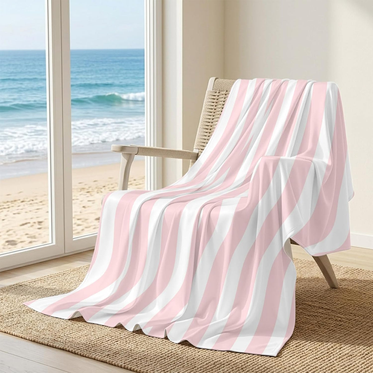 Cooling Blanket 50"x60", Classic Pink Stripes Summer Cooling Blanket Breathable Lightweight Ice Blankets Geometric Vertical Striped Blankets for Night Sweats