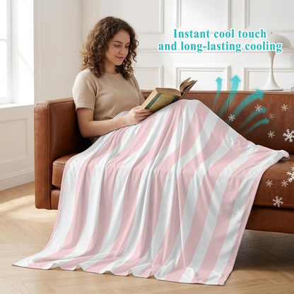 Cooling Blanket 50"x60", Classic Pink Stripes Summer Cooling Blanket Breathable Lightweight Ice Blankets Geometric Vertical Striped Blankets for Night Sweats