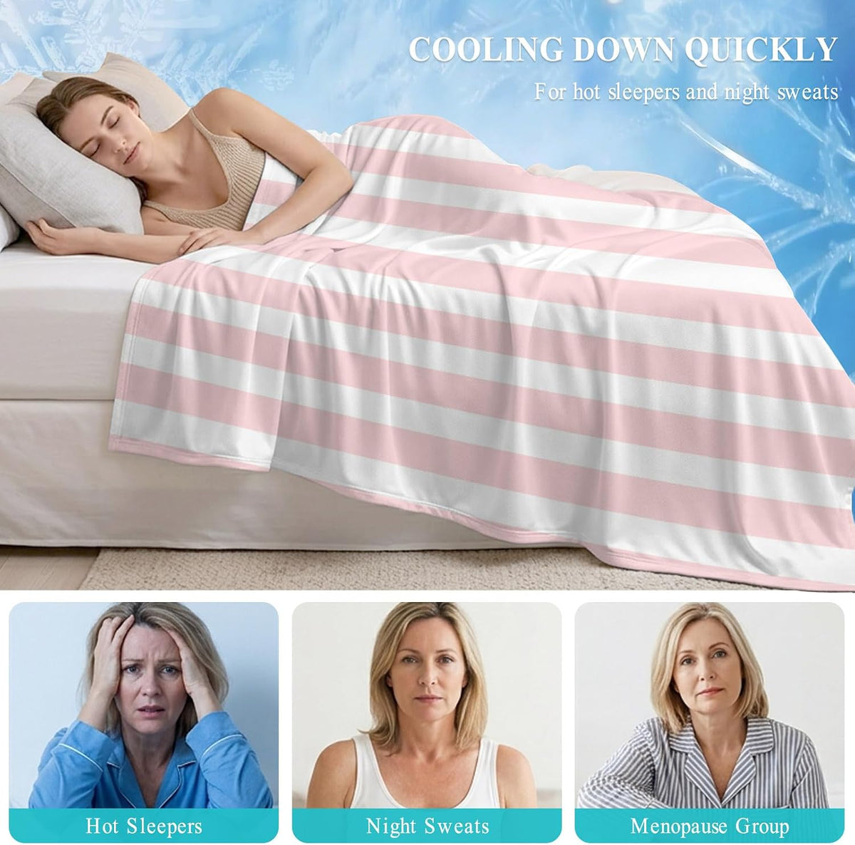 Cooling Blanket 50"x60", Classic Pink Stripes Summer Cooling Blanket Breathable Lightweight Ice Blankets Geometric Vertical Striped Blankets for Night Sweats