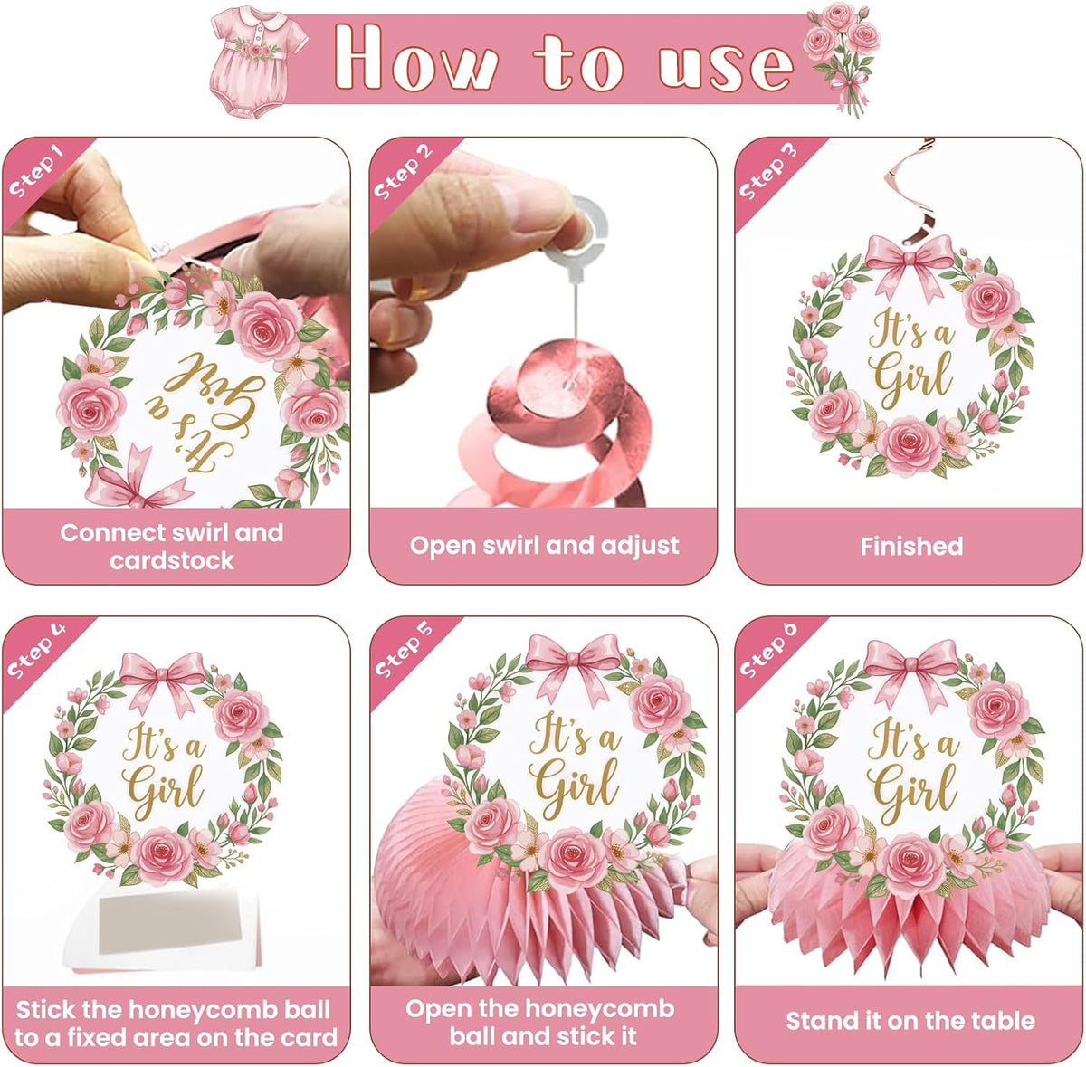 Baby Shower Decorations for Girl, 23PCS Pink Sweet Baby Shower Decorations with Pre-Strung Banner, Hanging Swirls Centerpieces Cake Topper for Gender Reveal Welcome Baby Girl Party Supplies