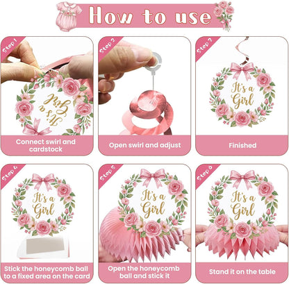 Baby Shower Decorations for Girl, 23PCS Pink Sweet Baby Shower Decorations with Pre-Strung Banner, Hanging Swirls Centerpieces Cake Topper for Gender Reveal Welcome Baby Girl Party Supplies