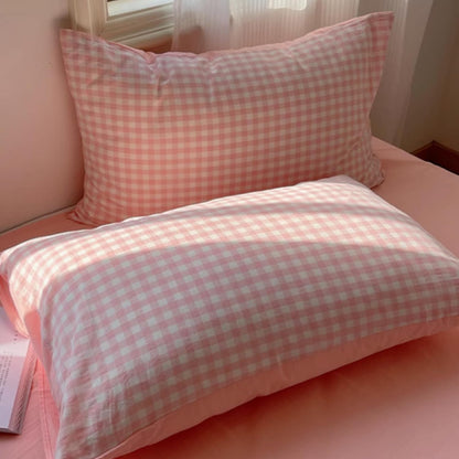 Pink/Blue Checkered Pure Cotton Pillow Cases Set of 2 Standard Queen Size Envelope Closure, Soft Washed Cotton Bedding Essentials (Pink,Queen 30" x 20")