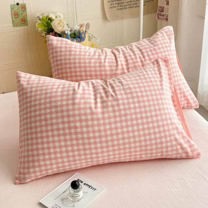 Pink/Blue Checkered Pure Cotton Pillow Cases Set of 2 Standard Queen Size Envelope Closure, Soft Washed Cotton Bedding Essentials (Pink,Queen 30" x 20")