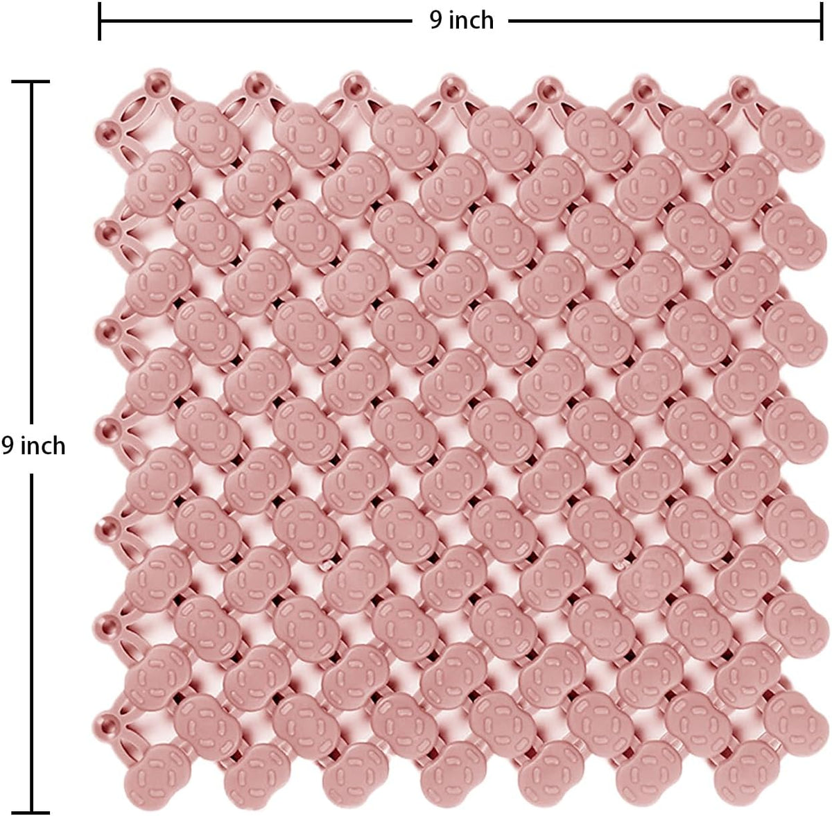 10 Pieces Modular Interlocking Cushion Non Slip Shower Mat, 9" x 9" Square Rubber Floor Tiles with Holes, Splicing Drainage Mat for Pool Shower Bathroom Balcony Yard Pet Area,Pink Color
