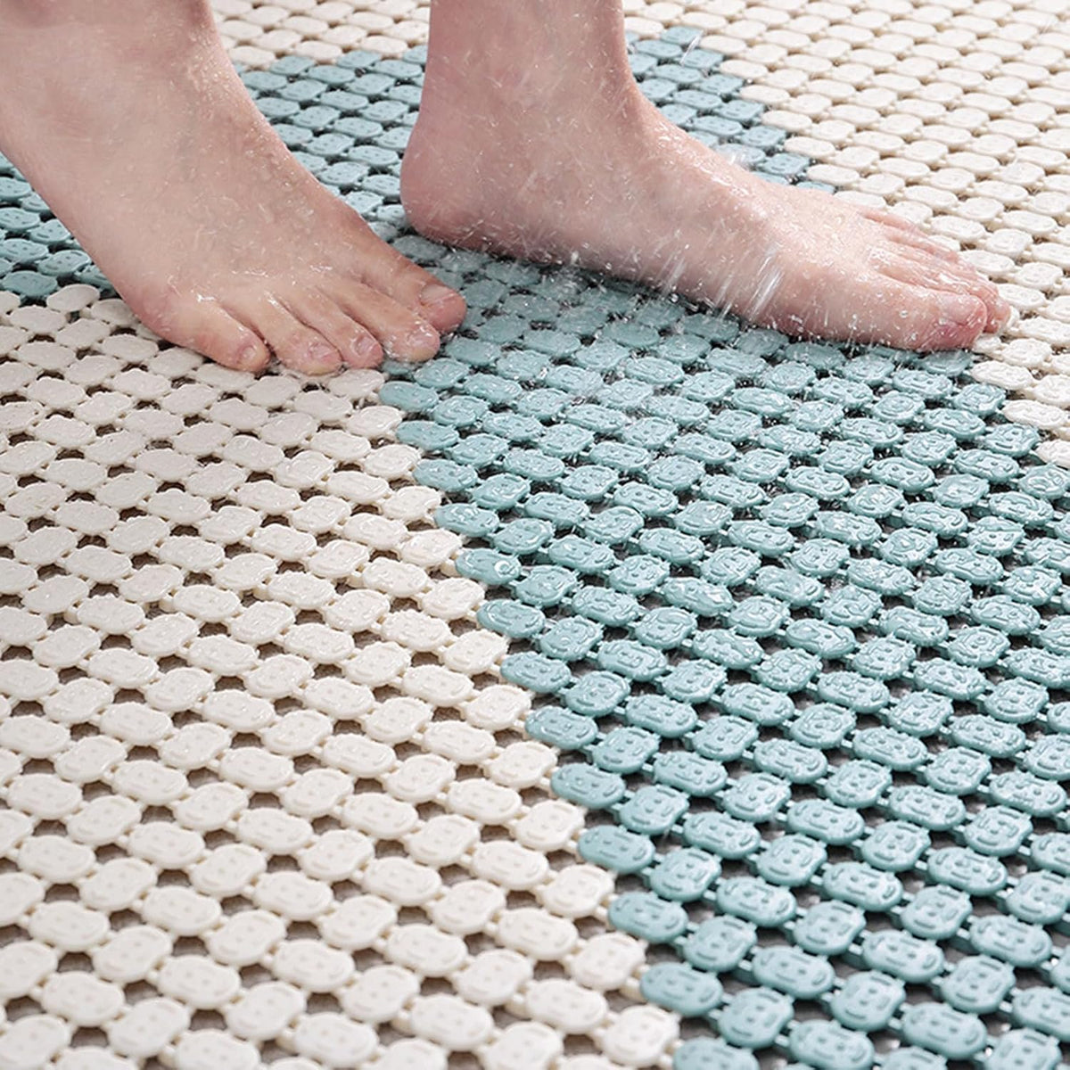 10 Pieces Modular Interlocking Cushion Non Slip Shower Mat, 9" x 9" Square Rubber Floor Tiles with Holes, Splicing Drainage Mat for Pool Shower Bathroom Balcony Yard Pet Area,Pink Color