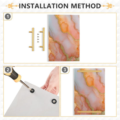 Marble Peach Blush Decorative Tray with Handles with Handles Large Coffee Table Tray for Jewelry Perfume for Room Service asafates Grandes para servir comida