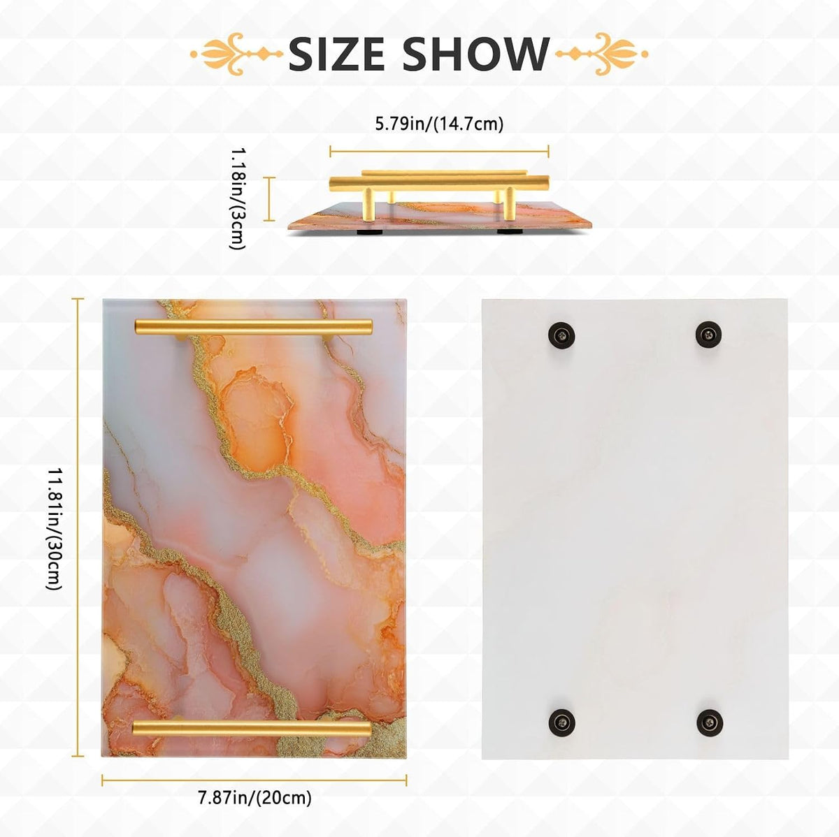 Marble Peach Blush Decorative Tray with Handles with Handles Large Coffee Table Tray for Jewelry Perfume for Room Service asafates Grandes para servir comida