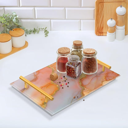 Marble Peach Blush Decorative Tray with Handles with Handles Large Coffee Table Tray for Jewelry Perfume for Room Service asafates Grandes para servir comida