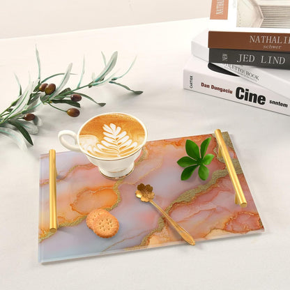 Marble Peach Blush Decorative Tray with Handles with Handles Large Coffee Table Tray for Jewelry Perfume for Room Service asafates Grandes para servir comida