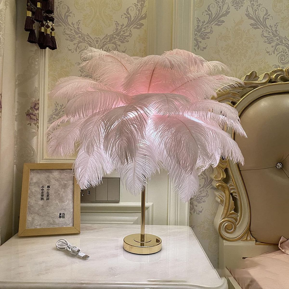 3 Modes Lamp with Touch Switch Base USB Charging, Modern Dimmable Bedside for Home Bedroom Nightstand Girl Room Wedding Decoration (Pink)