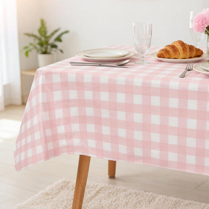 Gingham Vinyl Tablecloth with Flannel Backing for Rectangle Tables Outdoor, 60x84 Inch PEVA Waterproof Plastic Oilcloth, Wipeable Reusable Checkered Cover for Camping,Patio,Picnic,Kitchen, Pink Plaid