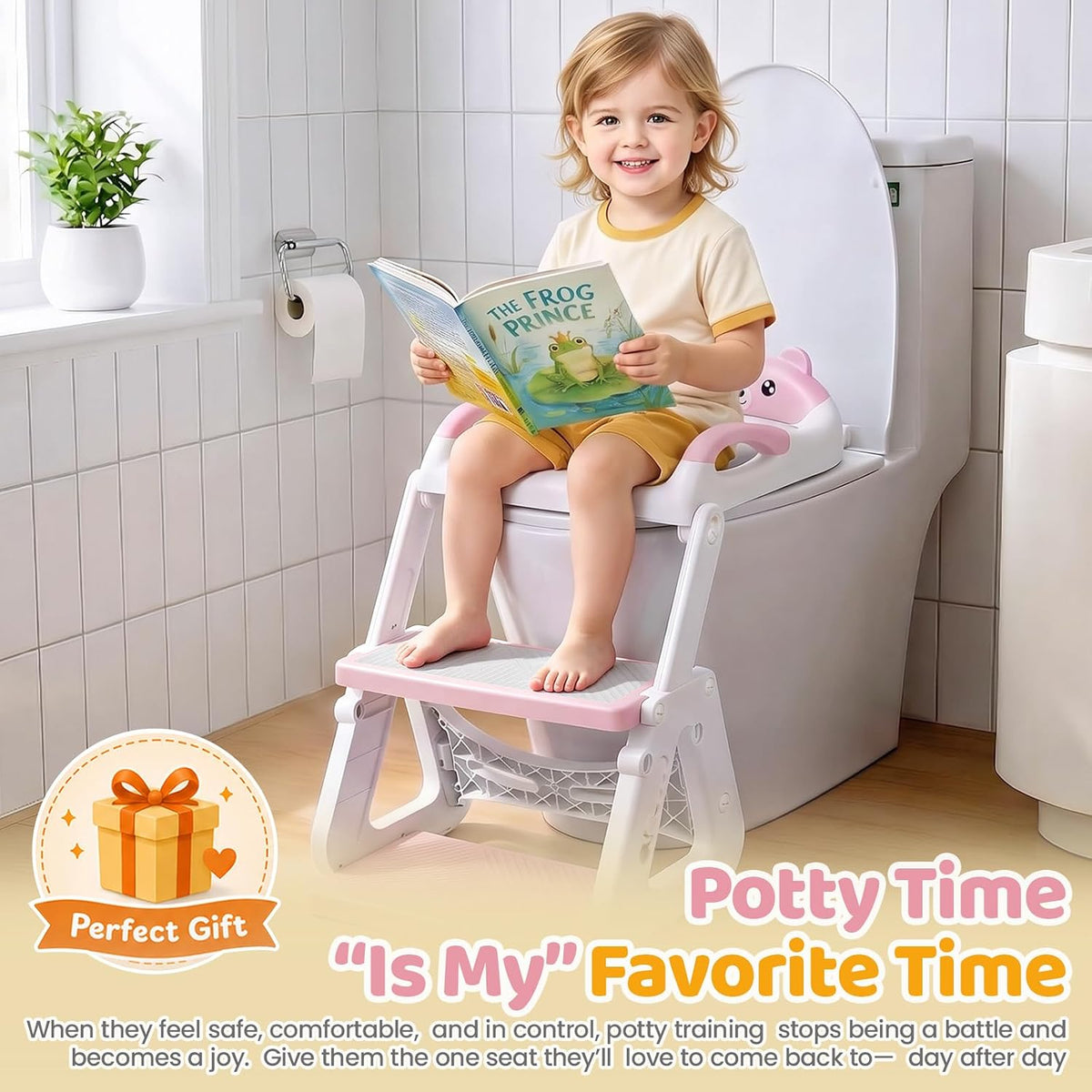 Orzbow Potty Training Seat with Step Stool, Toddler Toilet Seat with Ladder