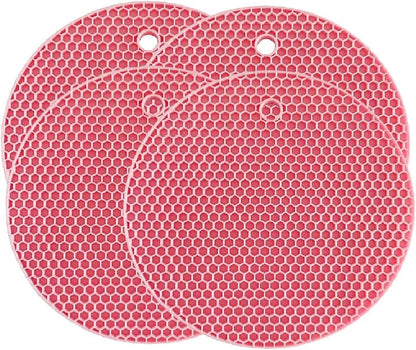7-Inch Round Silicone Trivet Mats - 4-Pack Non-Slip Heat Resistant Hot Pads for Kitchen Countertops, Pots and Pans (Pink)