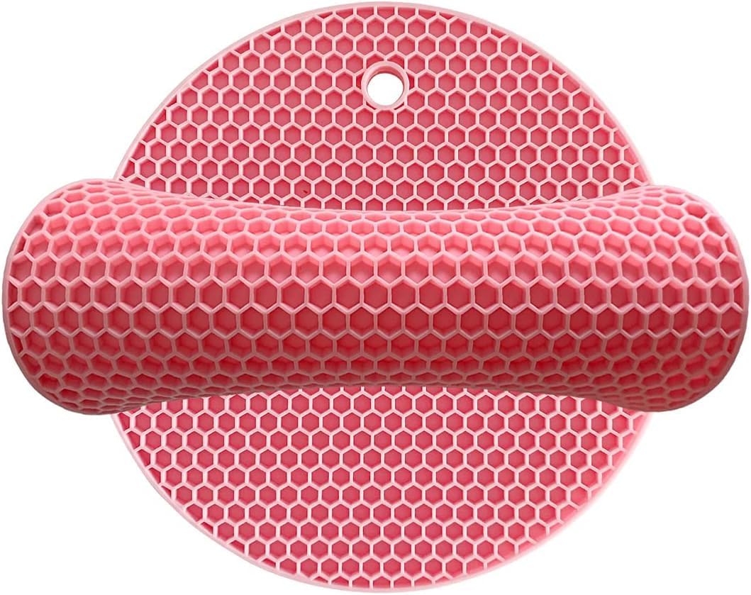 7-Inch Round Silicone Trivet Mats - 4-Pack Non-Slip Heat Resistant Hot Pads for Kitchen Countertops, Pots and Pans (Pink)