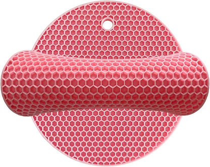 7-Inch Round Silicone Trivet Mats - 4-Pack Non-Slip Heat Resistant Hot Pads for Kitchen Countertops, Pots and Pans (Pink)