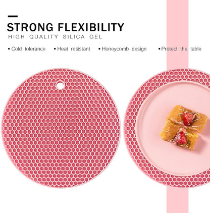 7-Inch Round Silicone Trivet Mats - 4-Pack Non-Slip Heat Resistant Hot Pads for Kitchen Countertops, Pots and Pans (Pink)