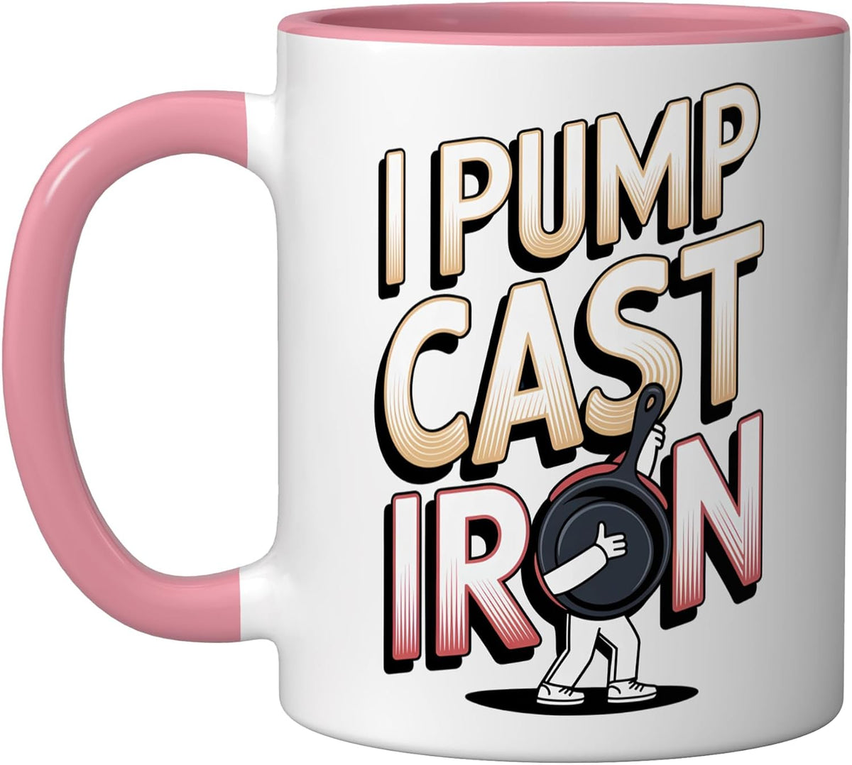 Dutch Oven: I Pump Cast Iron Ceramic Mug, Pink/White, 11oz